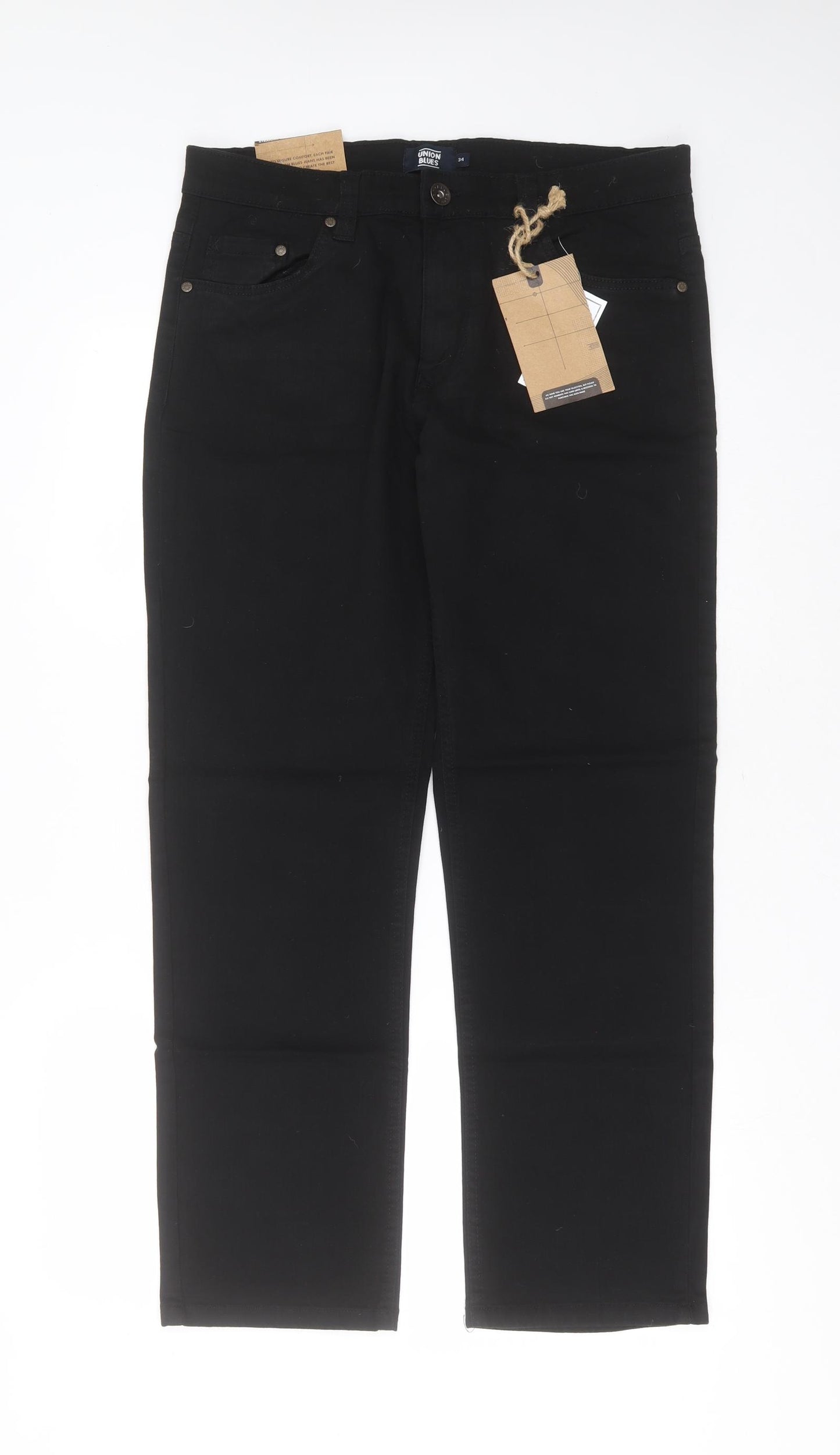 UNION BLUES Mens Black  Cotton Straight Jeans Size 34 in L29 in Regular Button
