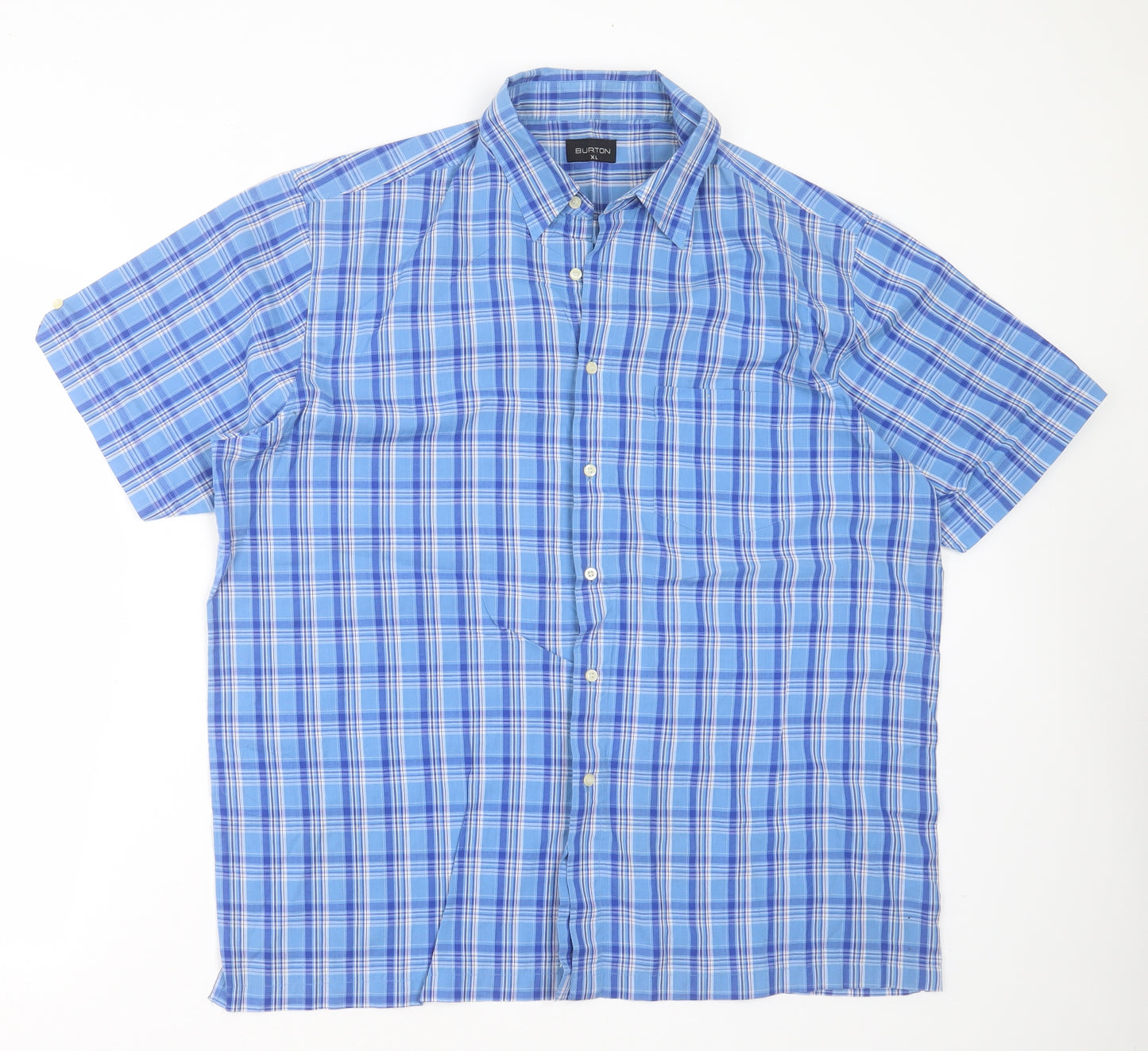 Burton Mens Blue Check Cotton  Button-Up Size XL Collared Button