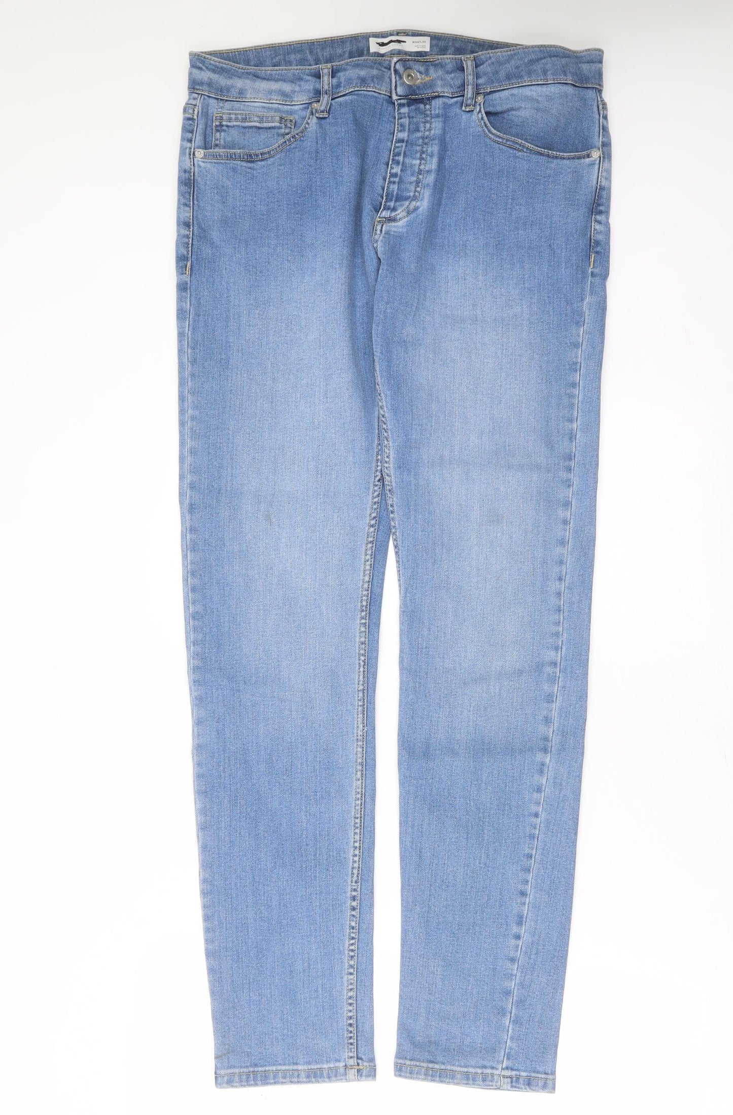 Preworn Mens Blue  Cotton Skinny Jeans Size 34 in L33 in Extra-Slim Zip