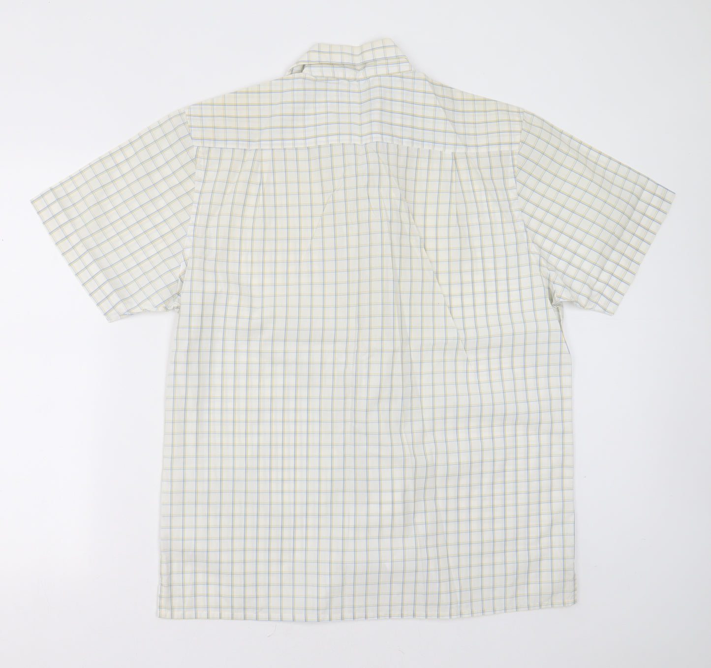 Daniel Hechter Mens Ivory Check Cotton Blend  Button-Up Size M Collared Button