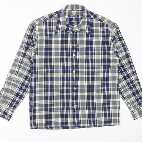 Island Republic Mens Blue Check Polyester  Button-Up Size M Collared Button