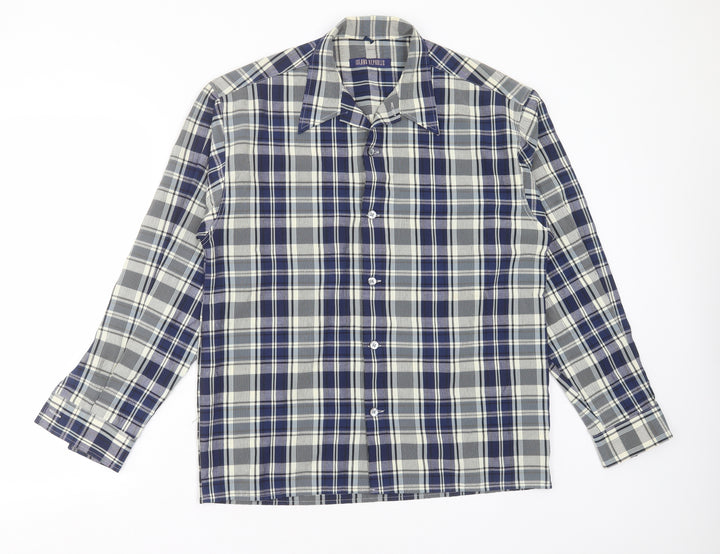 Island Republic Mens Blue Check Polyester Button-Up Size M Collared Button