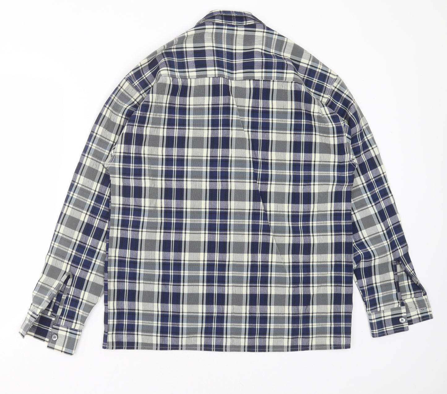 Island Republic Mens Blue Check Polyester  Button-Up Size M Collared Button