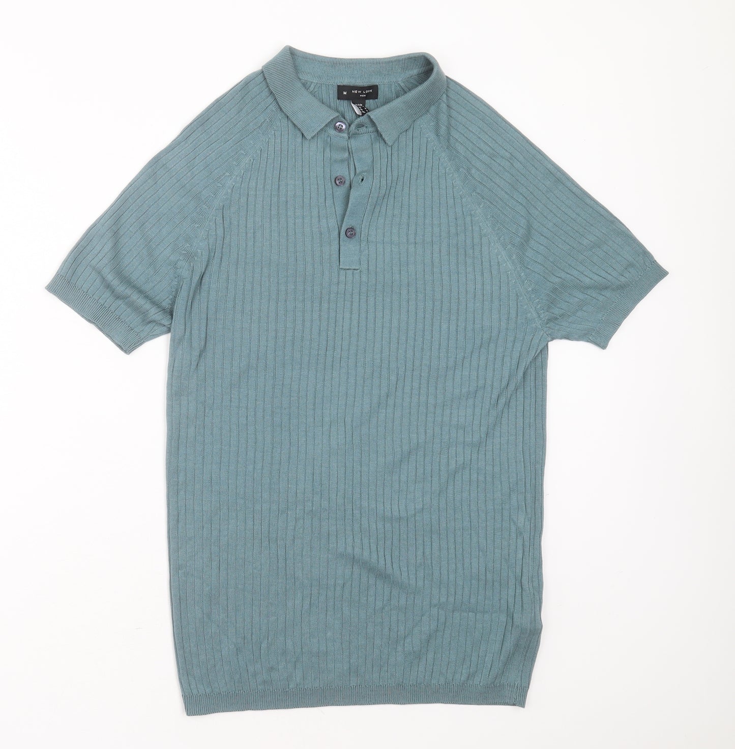 New Look Men Mens Green Striped Acrylic  Polo Size M Collared