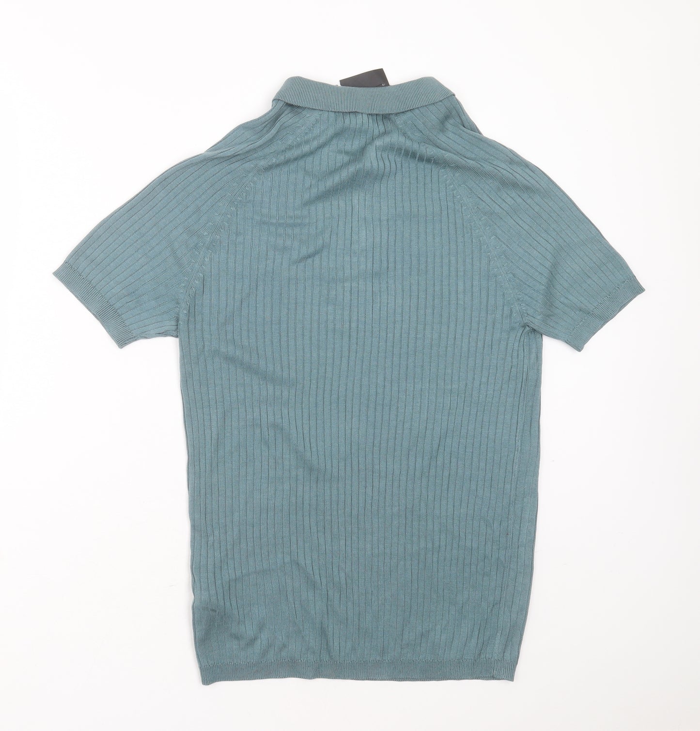 New Look Men Mens Green Striped Acrylic  Polo Size M Collared