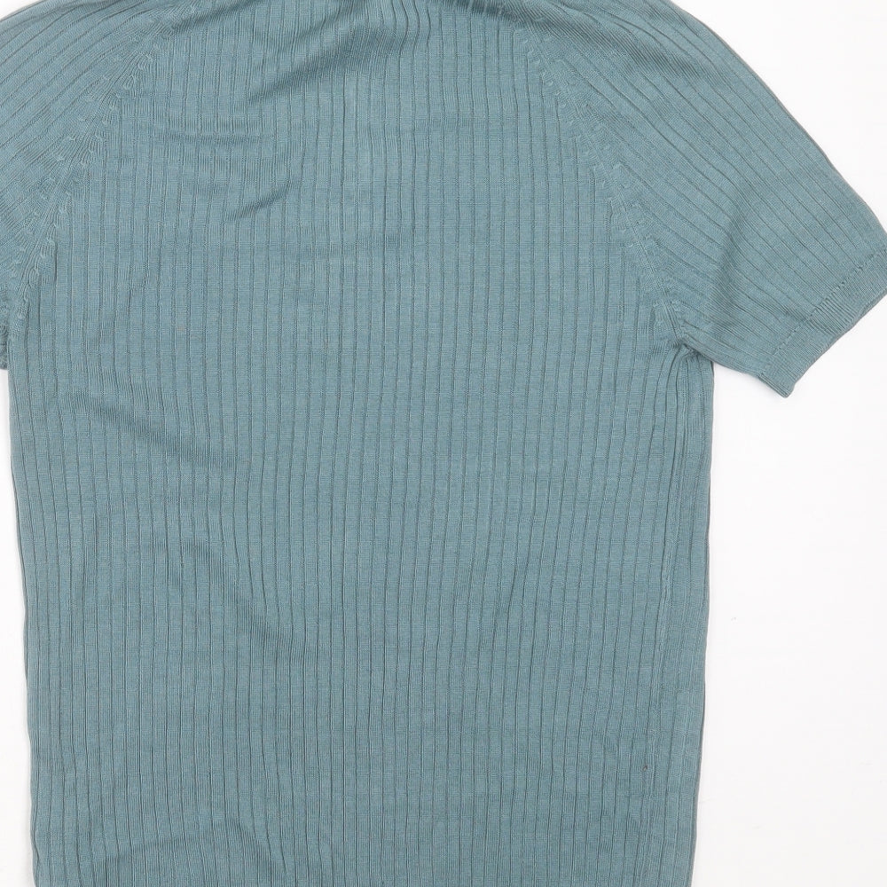 New Look Men Mens Green Striped Acrylic  Polo Size M Collared