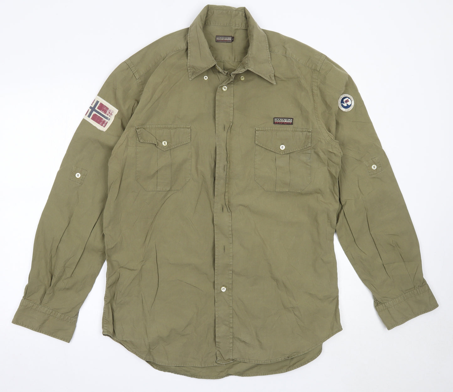 Napapijri Mens Green  Cotton  Button-Up Size L Collared