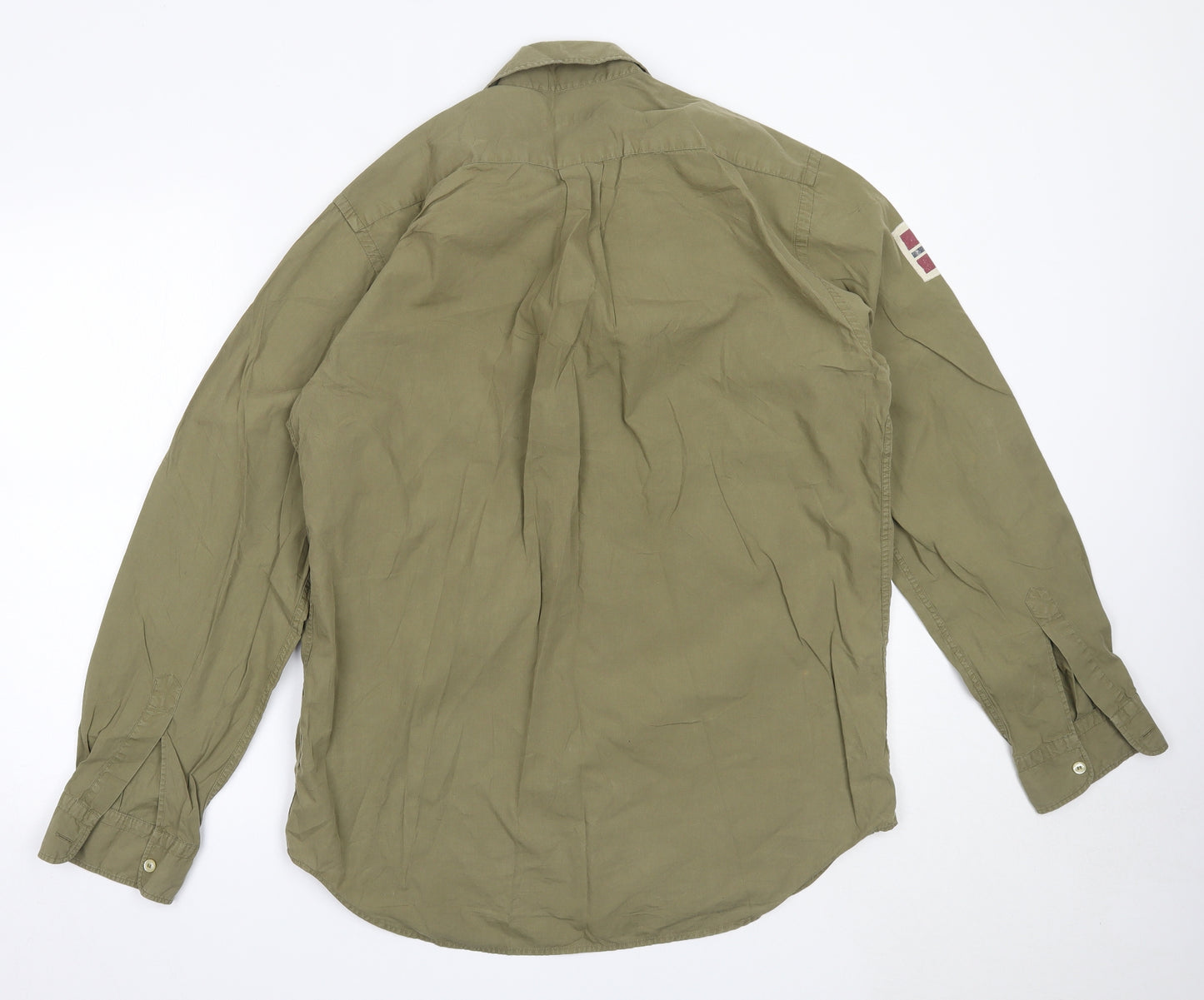 Napapijri Mens Green  Cotton  Button-Up Size L Collared