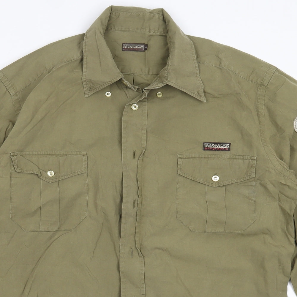 Napapijri Mens Green  Cotton  Button-Up Size L Collared