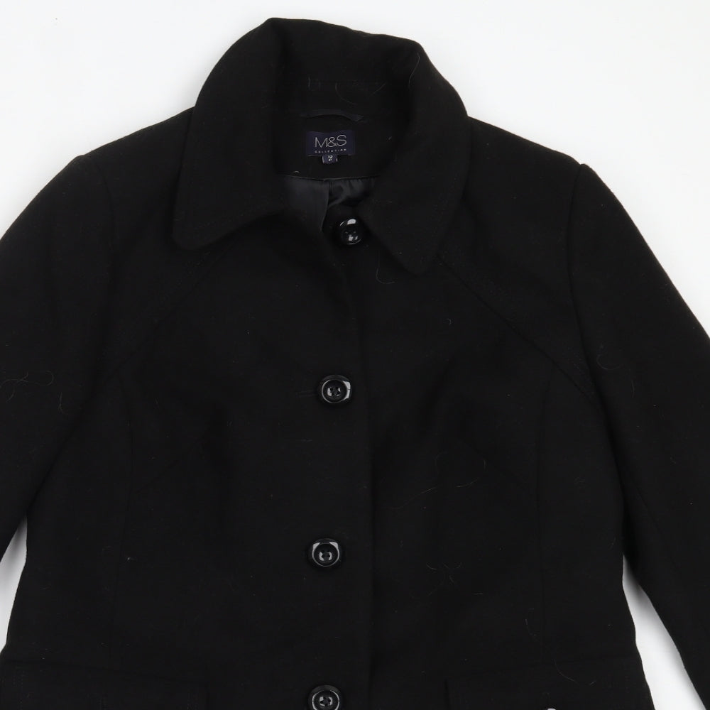 Marks and Spencer Womens Black   Overcoat Coat Size 12