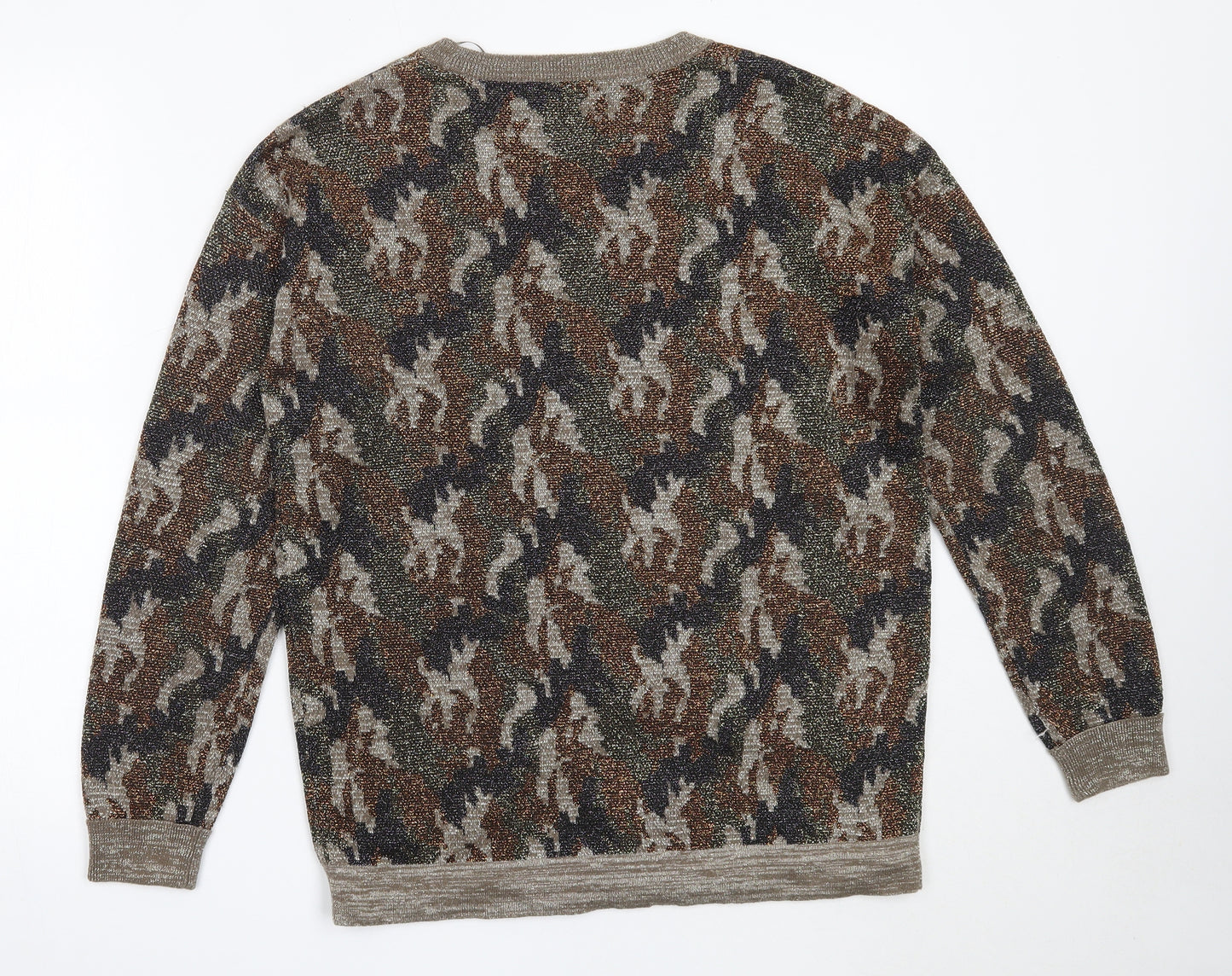 NEXT Womens Beige Round Neck Camouflage Polyester Pullover Jumper Size 10