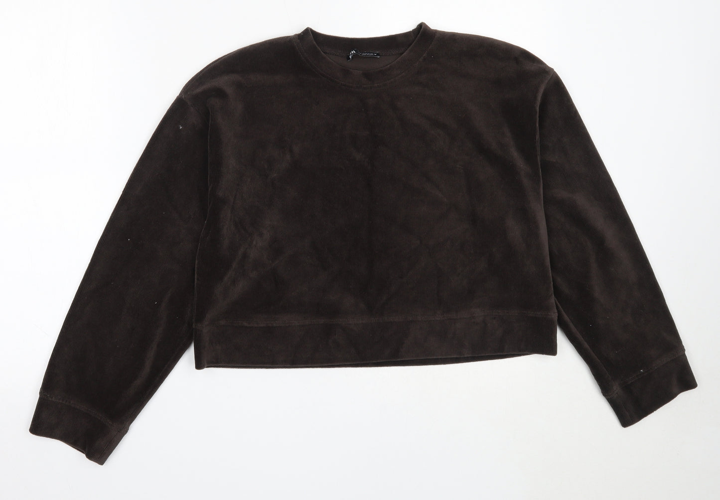 Zara Womens Brown  Cotton Pullover Sweatshirt Size S