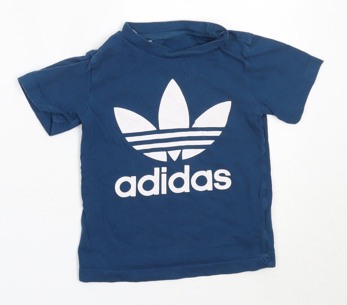 adidas Boys Blue  Cotton Basic T-Shirt Size 3 Years Round Neck