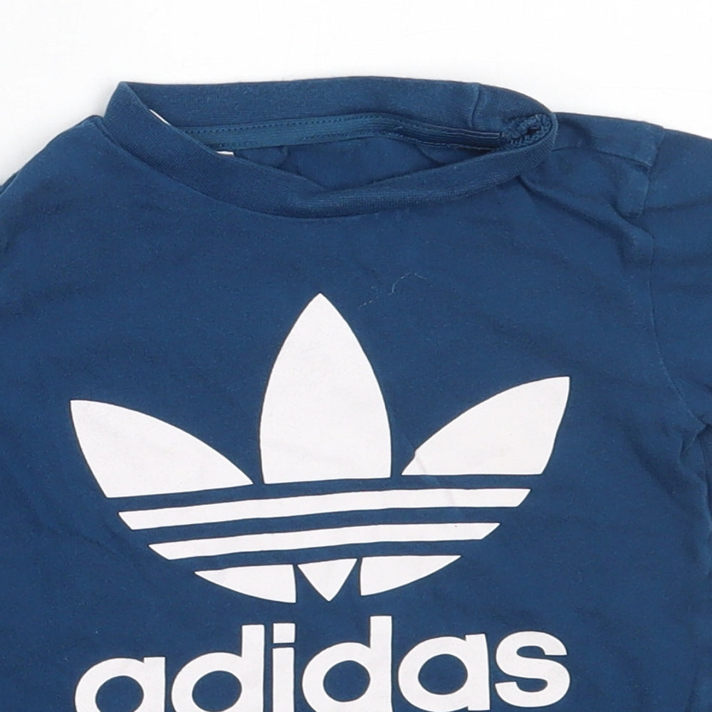 adidas Boys Blue  Cotton Basic T-Shirt Size 3 Years Round Neck