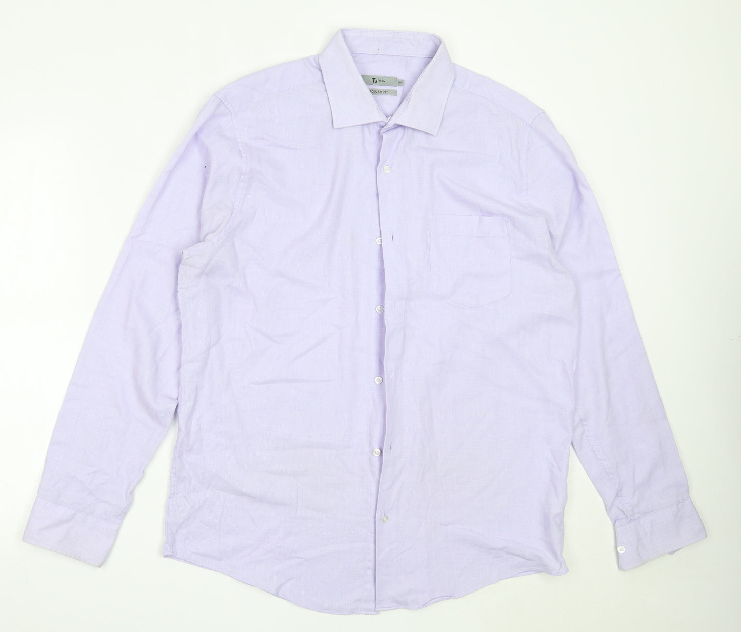 TU Mens Purple  Cotton  Button-Up Size 16.5 Collared