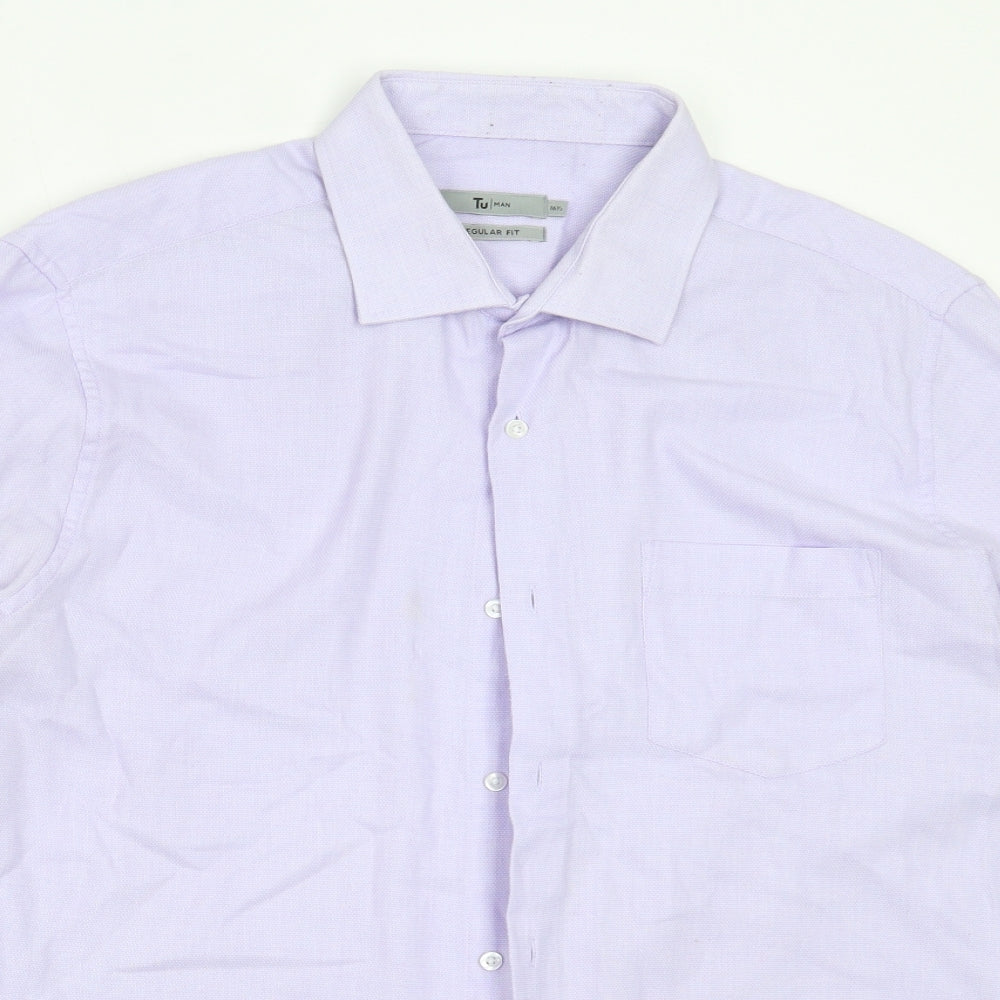 TU Mens Purple  Cotton  Button-Up Size 16.5 Collared