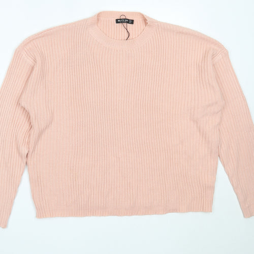 Nasty Gal Womens Pink Round Neck  Acrylic Pullover Jumper Size L