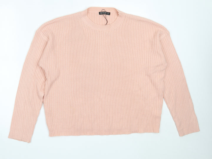 Nasty Gal Womens Pink Round Neck  Acrylic Pullover Jumper Size L