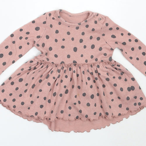George Girls Pink Polka Dot Vinyl Fit & Flare  Size 3-6 Months  Round Neck