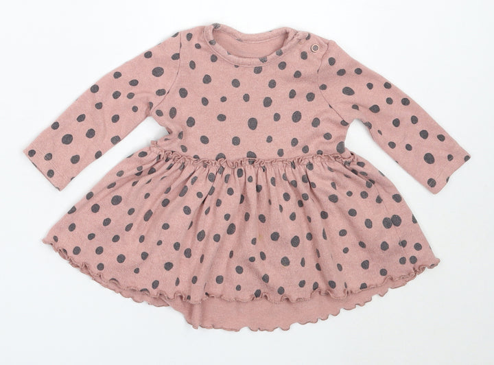 George Girls Pink Polka Dot Vinyl Fit & Flare Size 3-6 Months Round Neck