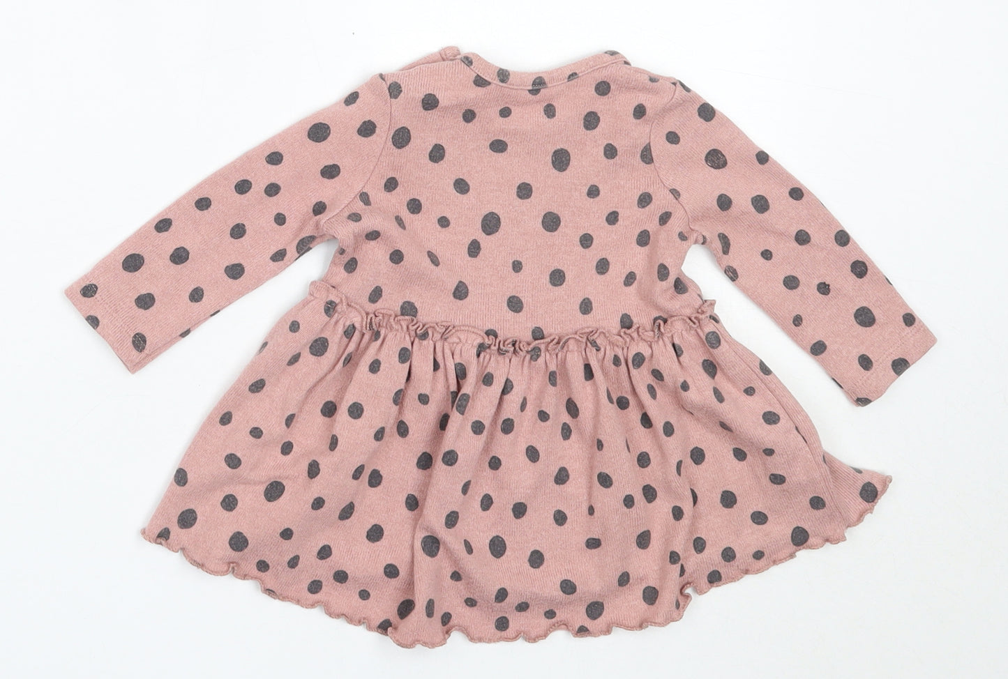 George Girls Pink Polka Dot Vinyl Fit & Flare  Size 3-6 Months  Round Neck