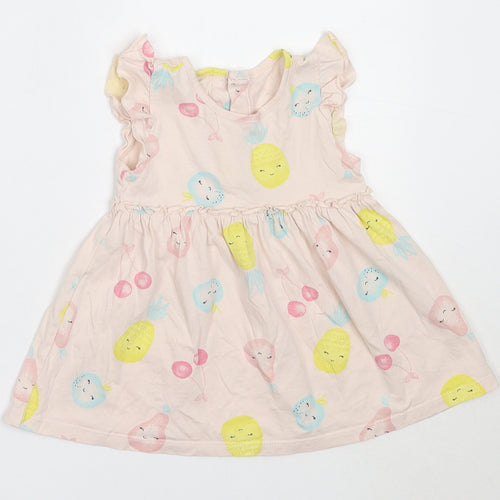 Matalan Girls Pink  Cotton Fit & Flare  Size 3-6 Months  Round Neck