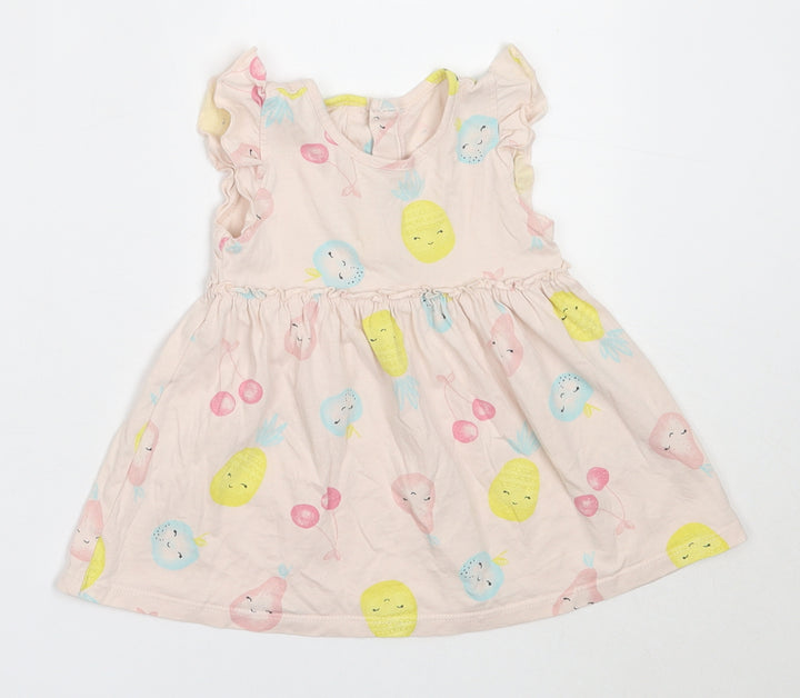 Matalan Girls Pink Cotton Fit & Flare Size 3-6 Months Round Neck