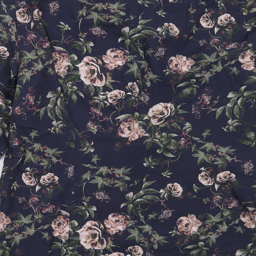 Easy Mens Blue Floral Cotton  Button-Up Size M Collared