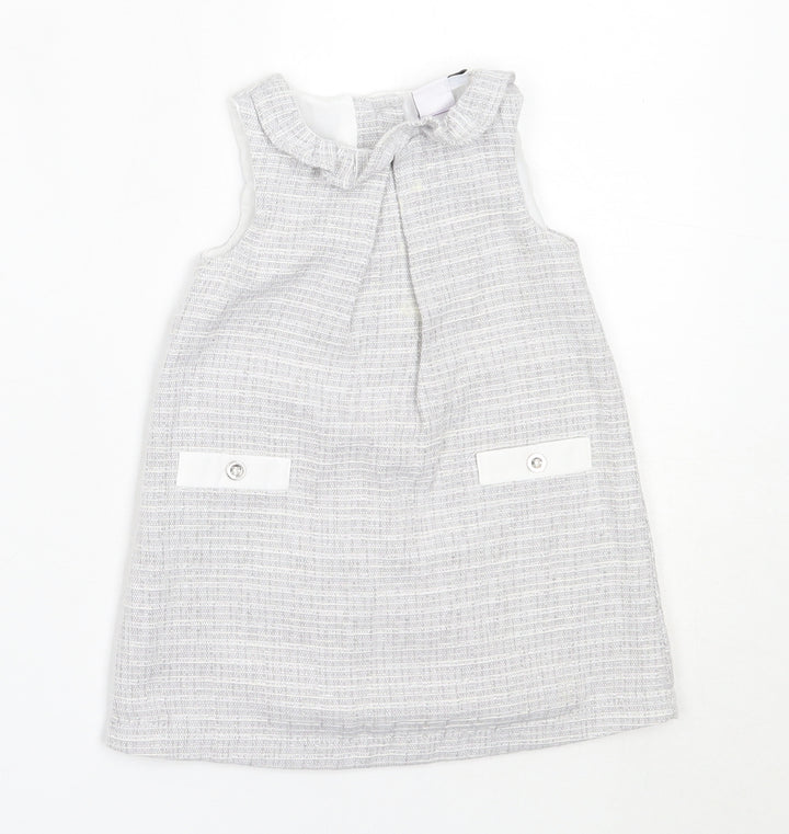 Mini Club Girls Grey Cotton Shift Size 3-6 Months Round Neck