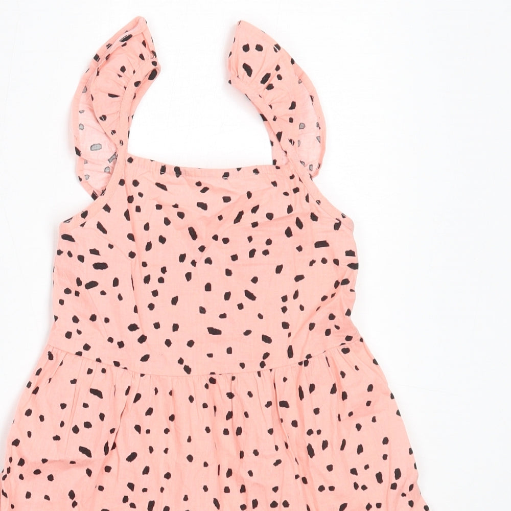 Primark Girls Pink Animal Print Cotton Fit & Flare  Size 4-5 Years  Square Neck