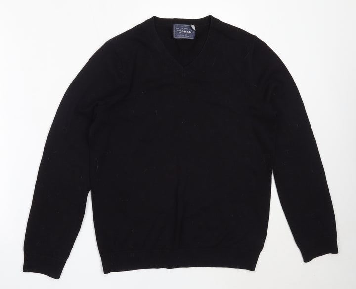 Topman Mens Blue V-Neck Cotton Pullover Jumper Size S