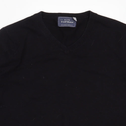 Topman Mens Blue V-Neck  Cotton Pullover Jumper Size S