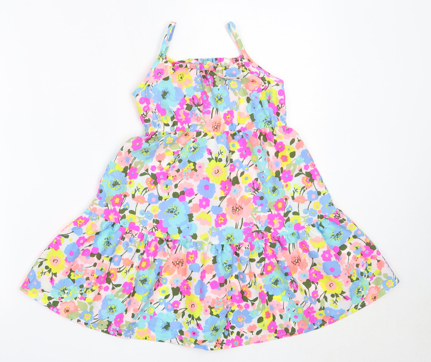 Matalan Girls Pink Floral Polyester Fit & Flare  Size 3-4 Years  Square Neck