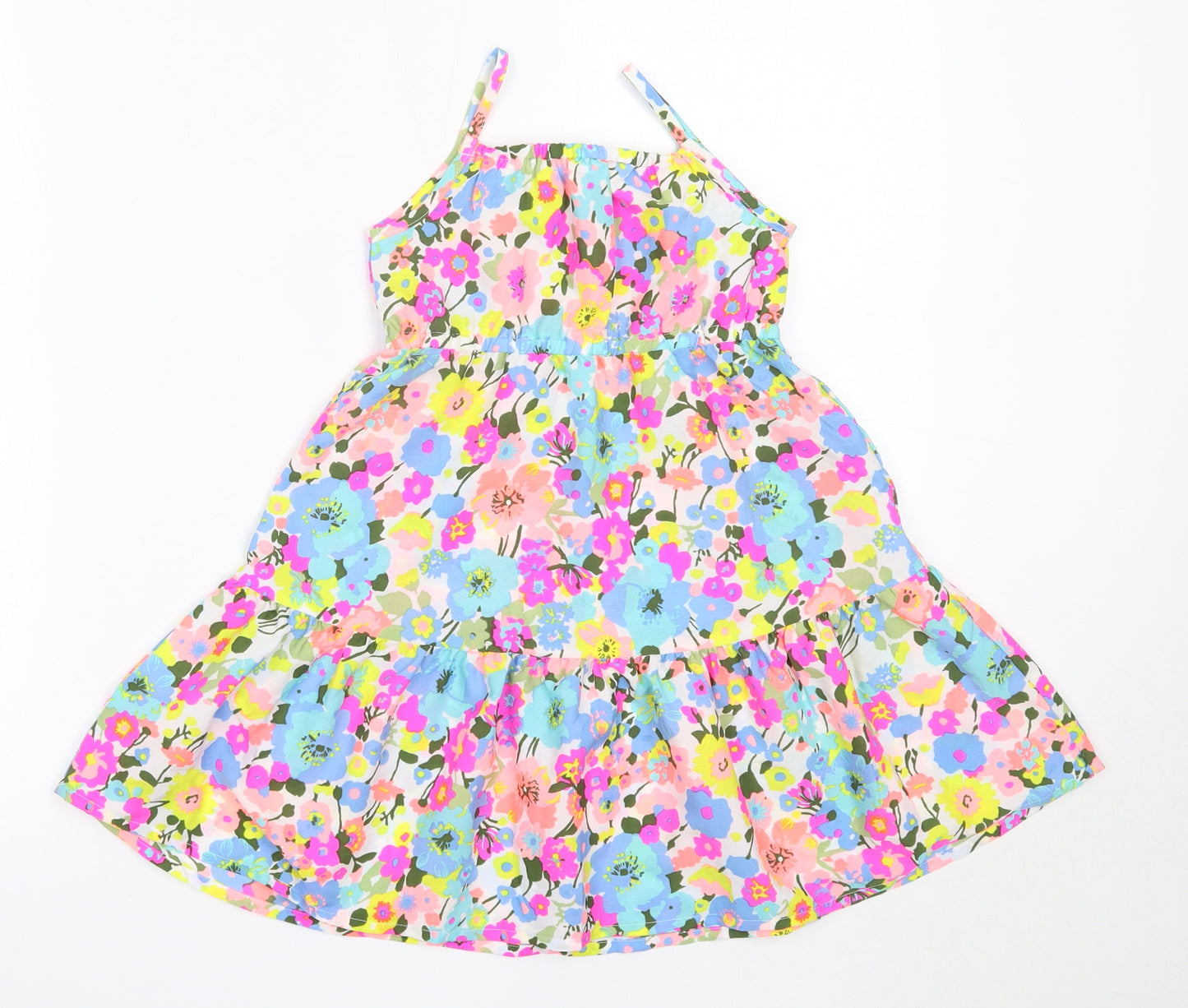 Matalan Girls Pink Floral Polyester Fit & Flare  Size 3-4 Years  Square Neck