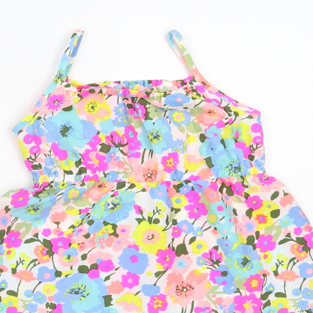 Matalan Girls Pink Floral Polyester Fit & Flare  Size 3-4 Years  Square Neck