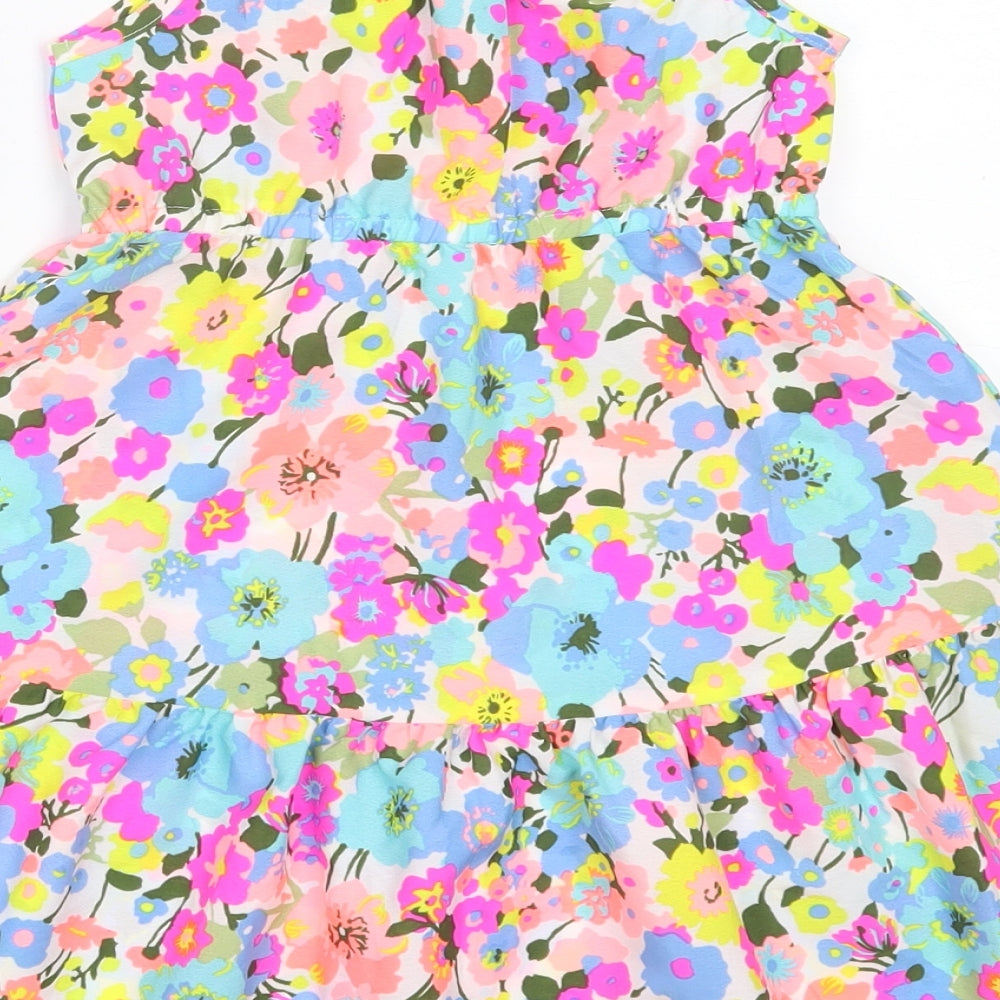 Matalan Girls Pink Floral Polyester Fit & Flare  Size 3-4 Years  Square Neck