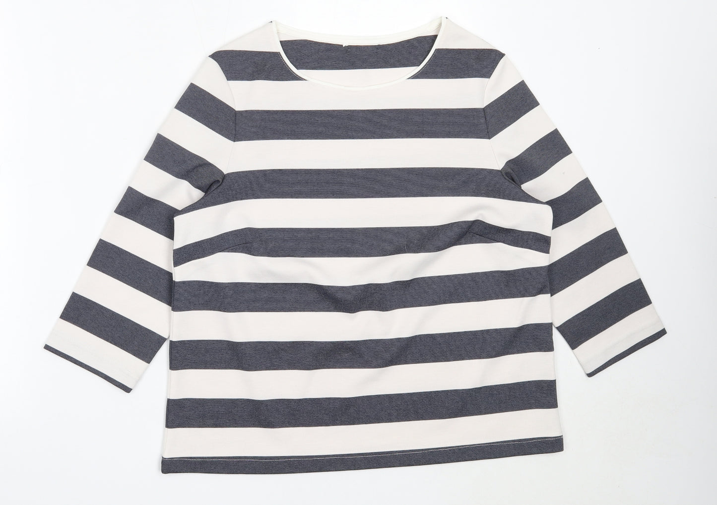 Marks and Spencer Womens Grey Round Neck Striped Polyester Pullover Jumper Size 14