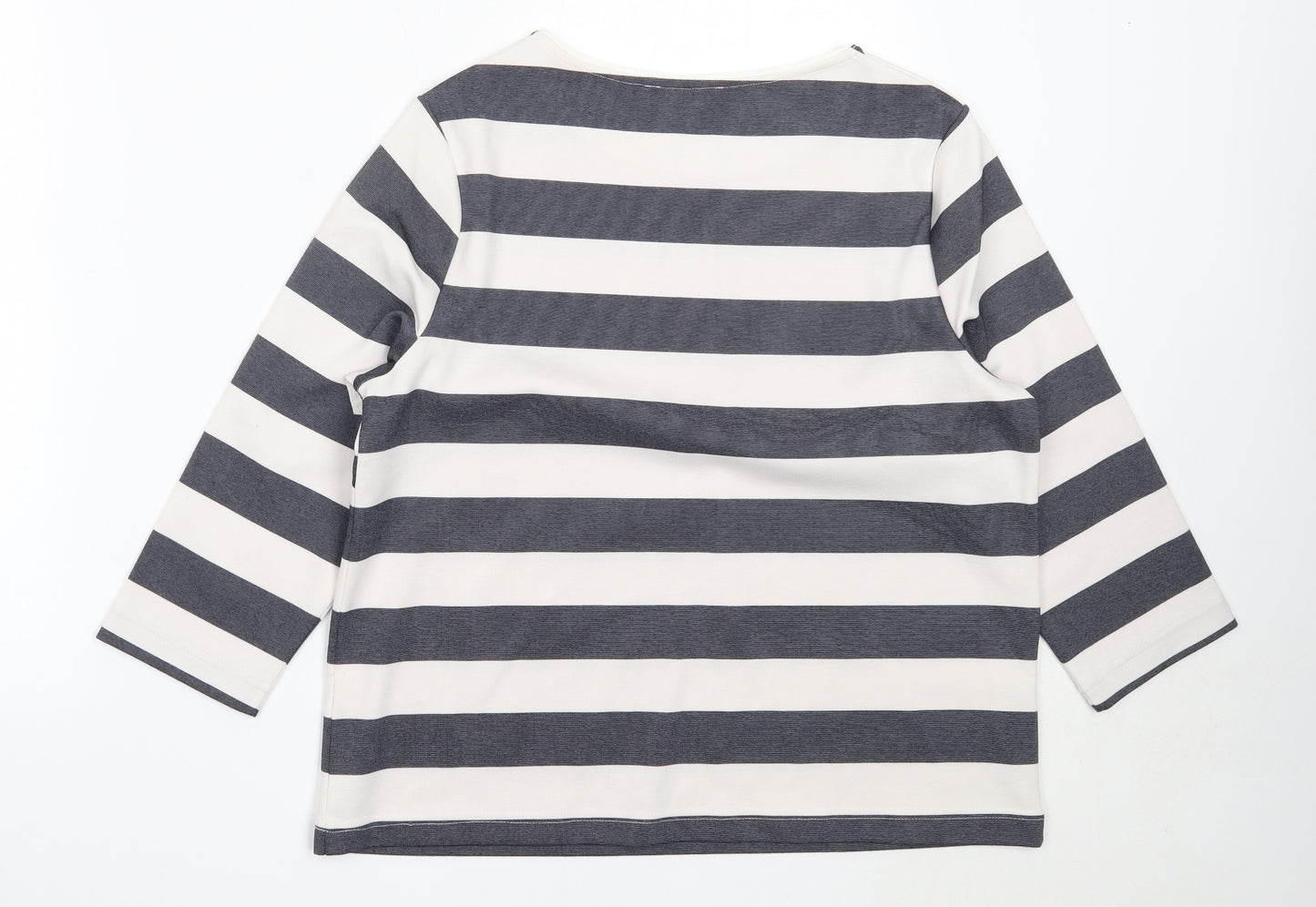 Marks and Spencer Womens Grey Round Neck Striped Polyester Pullover Jumper Size 14