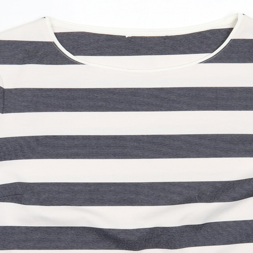 Marks and Spencer Womens Grey Round Neck Striped Polyester Pullover Jumper Size 14