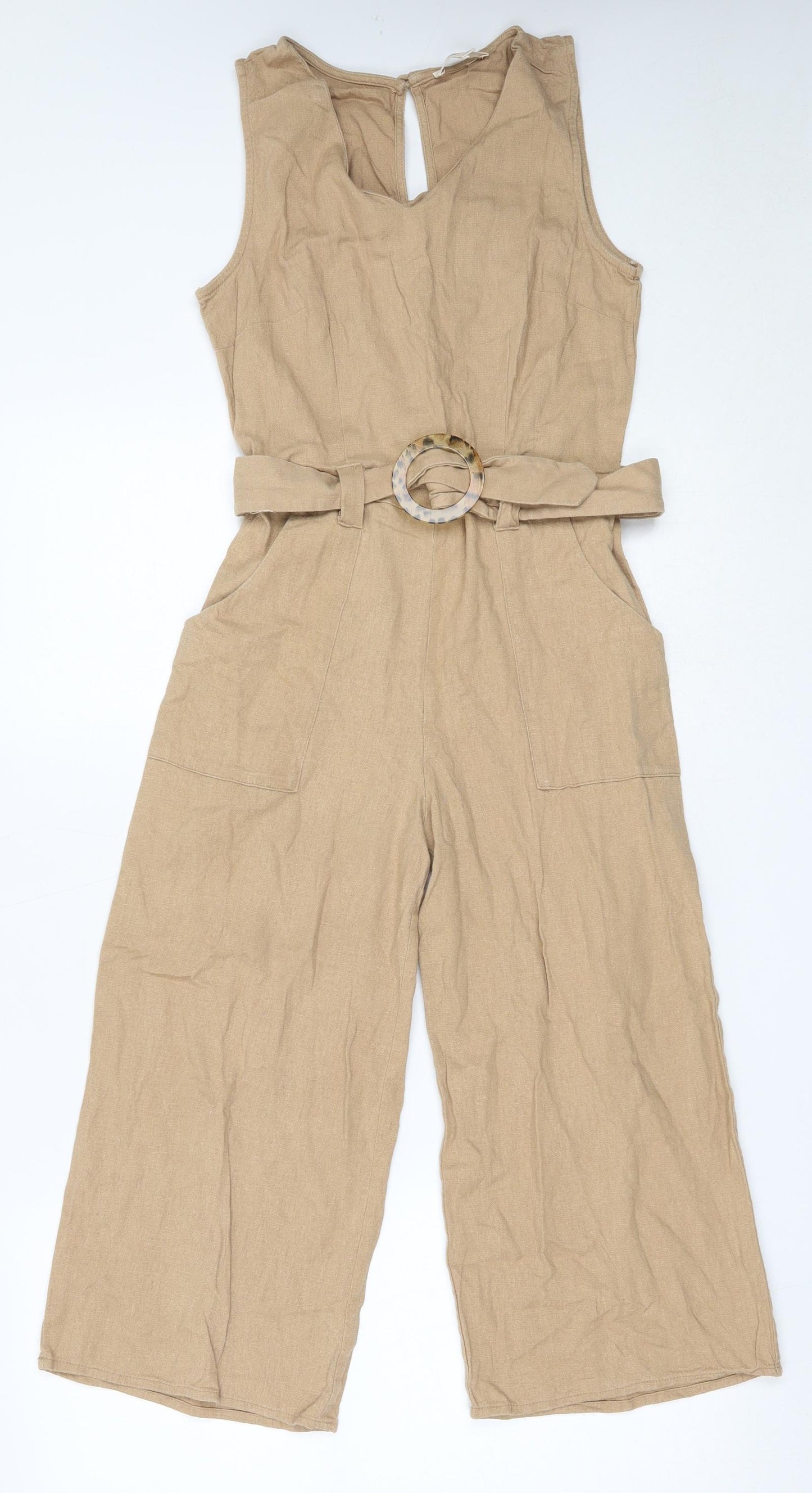 Monteau Womens Beige  Linen Jumpsuit One-Piece Size S