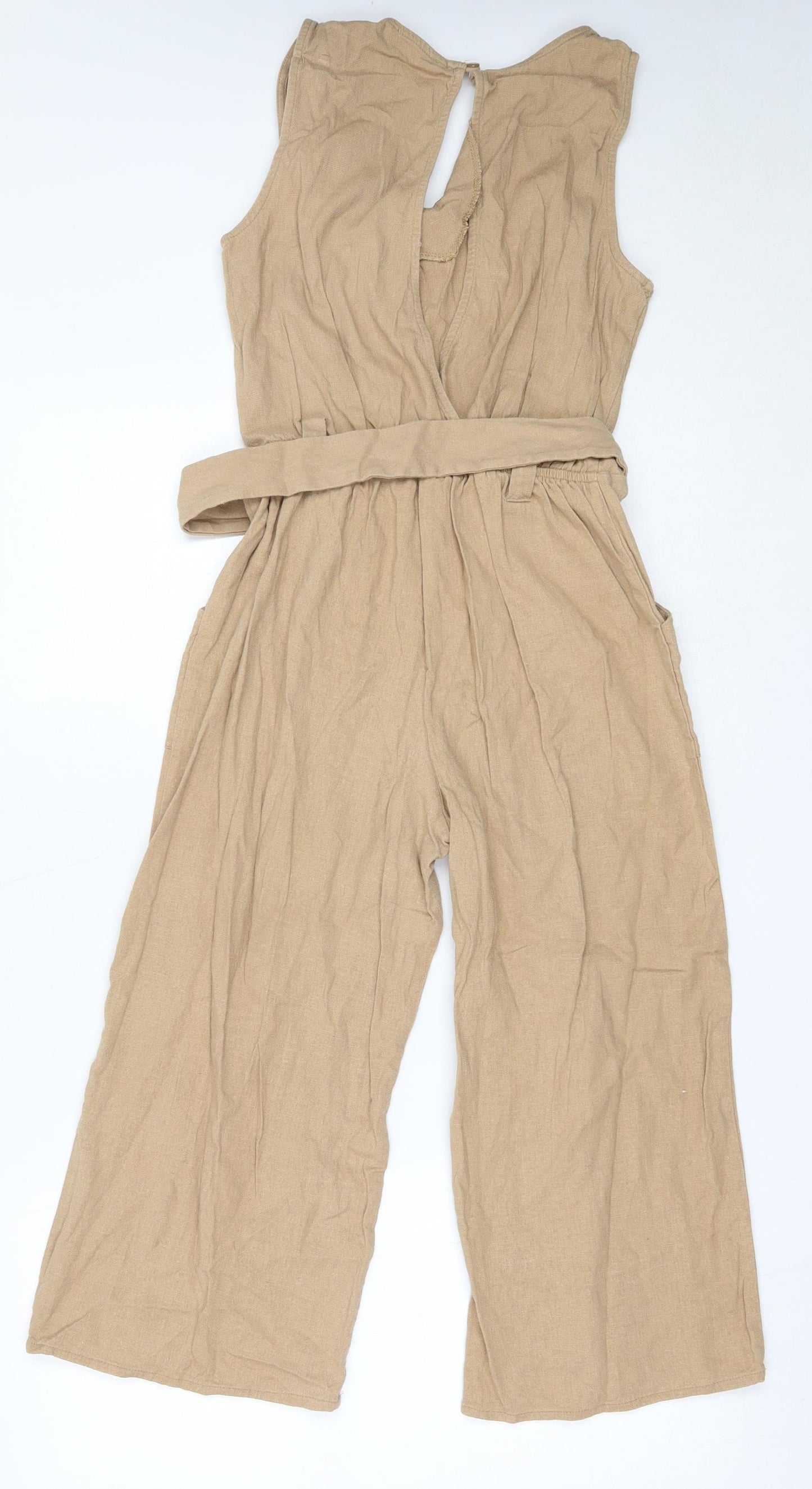 Monteau Womens Beige  Linen Jumpsuit One-Piece Size S