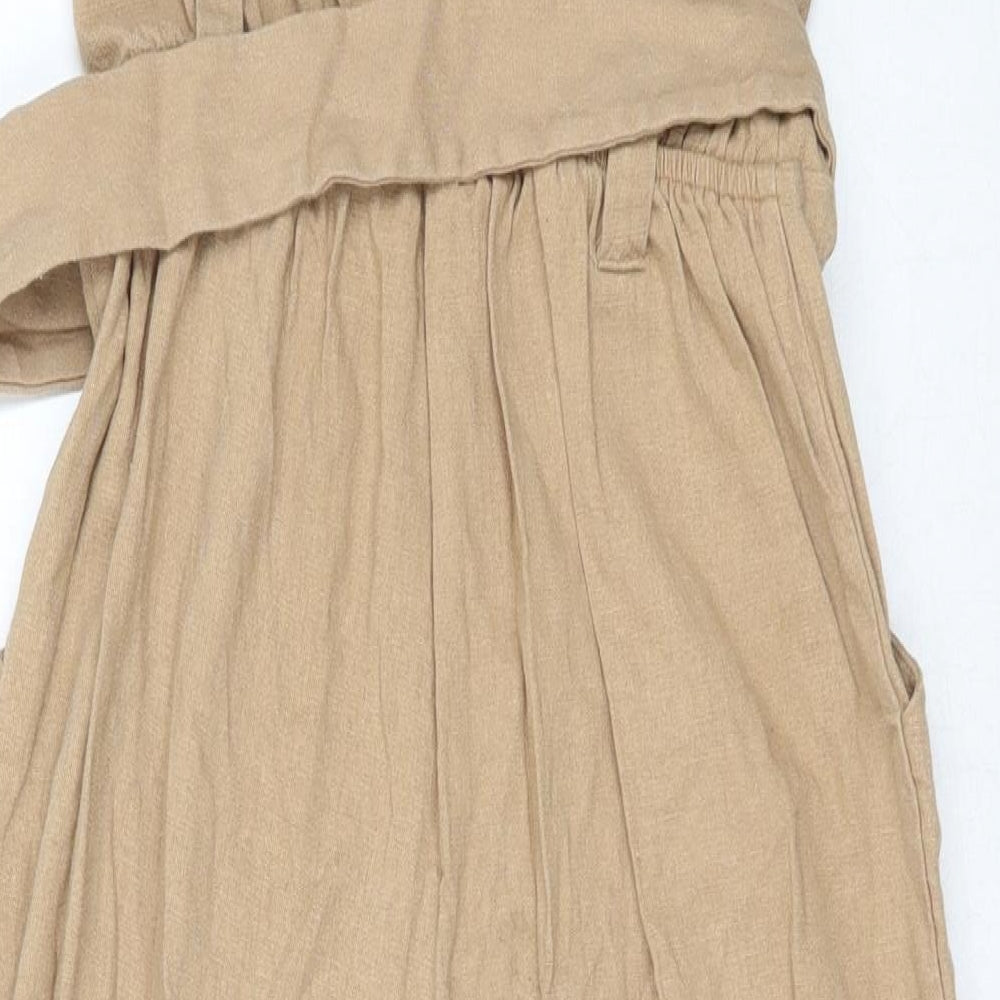 Monteau Womens Beige  Linen Jumpsuit One-Piece Size S