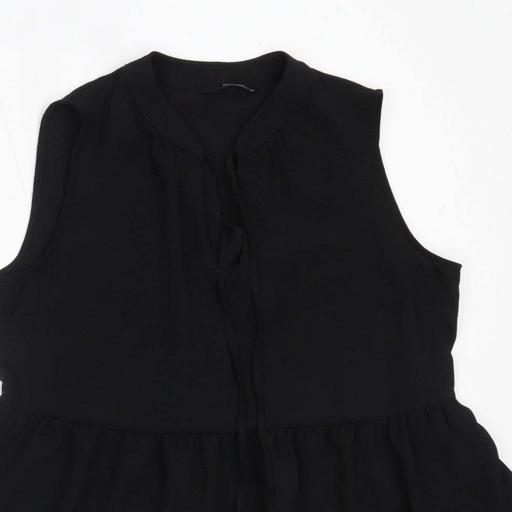 George Womens Black  Polyester Basic Blouse Size 12 V-Neck