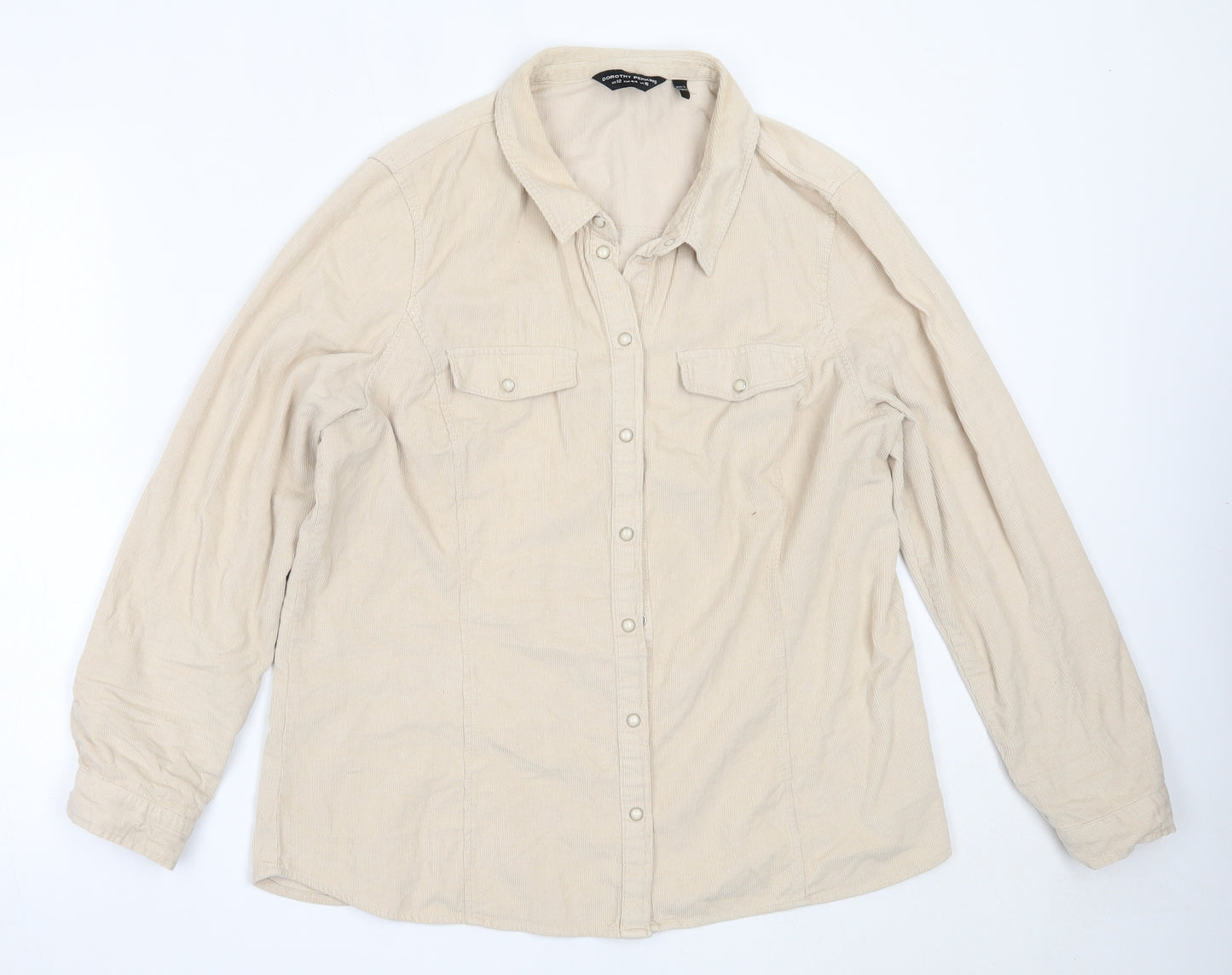 Dorothy Perkins Womens Beige  Cotton Basic Button-Up Size 16 Collared