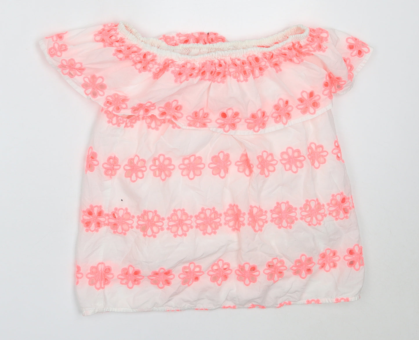 Marks and Spencer Girls White  Cotton Basic Blouse Size 11-12 Years Off the Shoulder