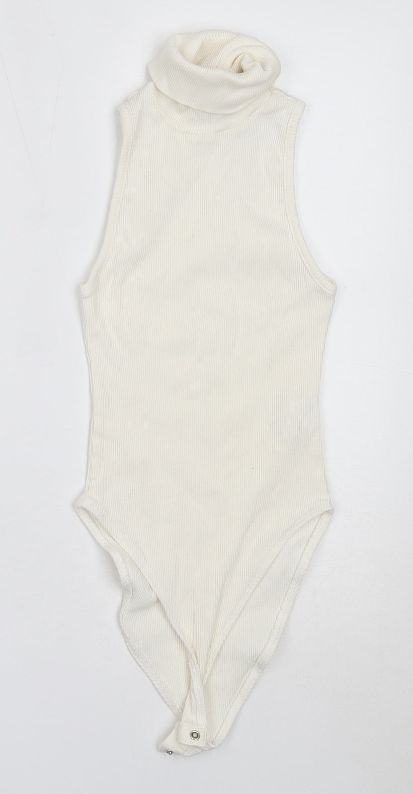 Zara Womens White  Cotton Basic Blouse Size S Roll Neck - bodysuit