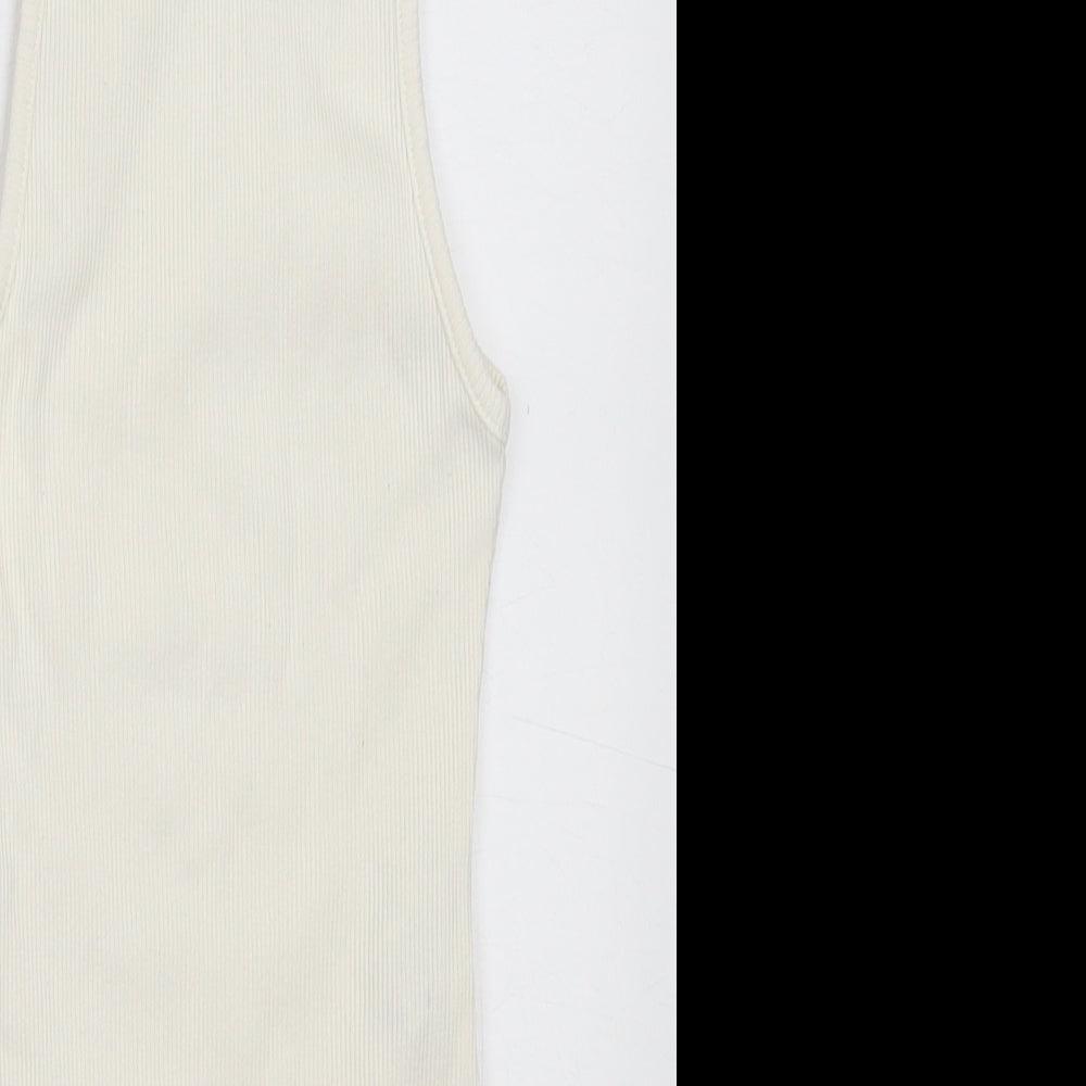 Zara Womens White  Cotton Basic Blouse Size S Roll Neck - bodysuit