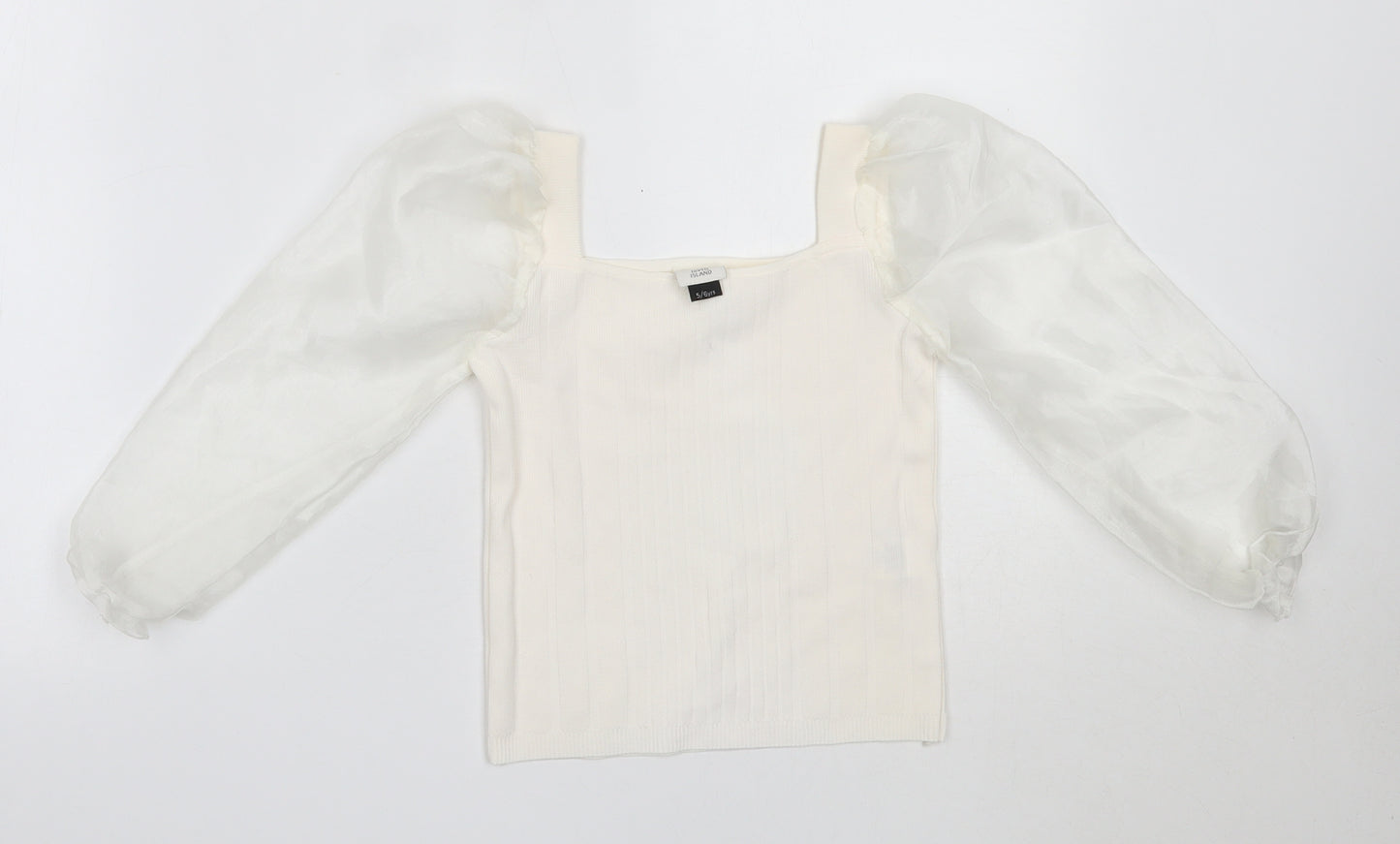 River Island Girls Ivory  Polyamide Basic Blouse Size 5-6 Years Square Neck