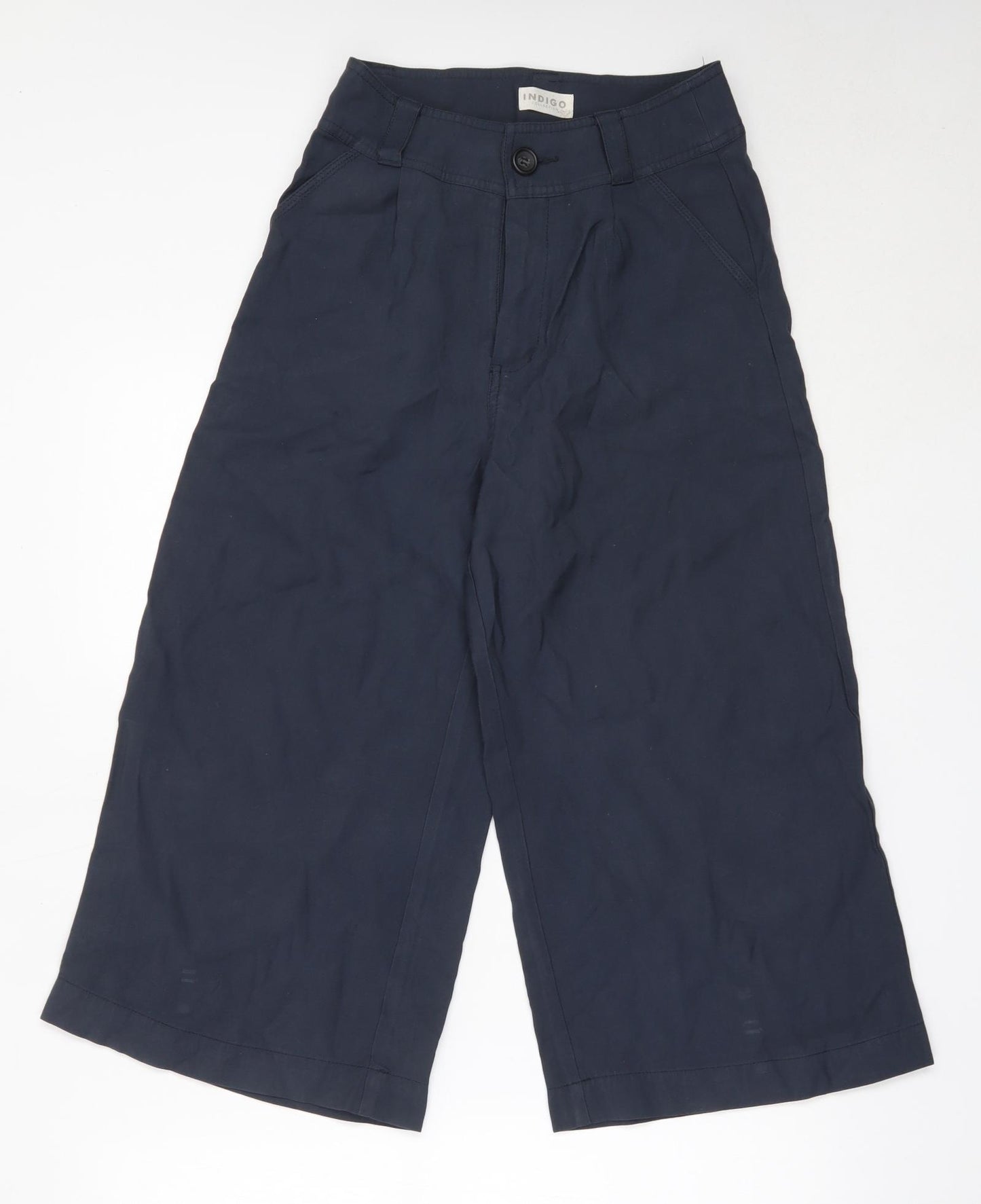 Marks and Spencer Womens Blue  Polyester Cropped Trousers Size 8 L20 in Regular
