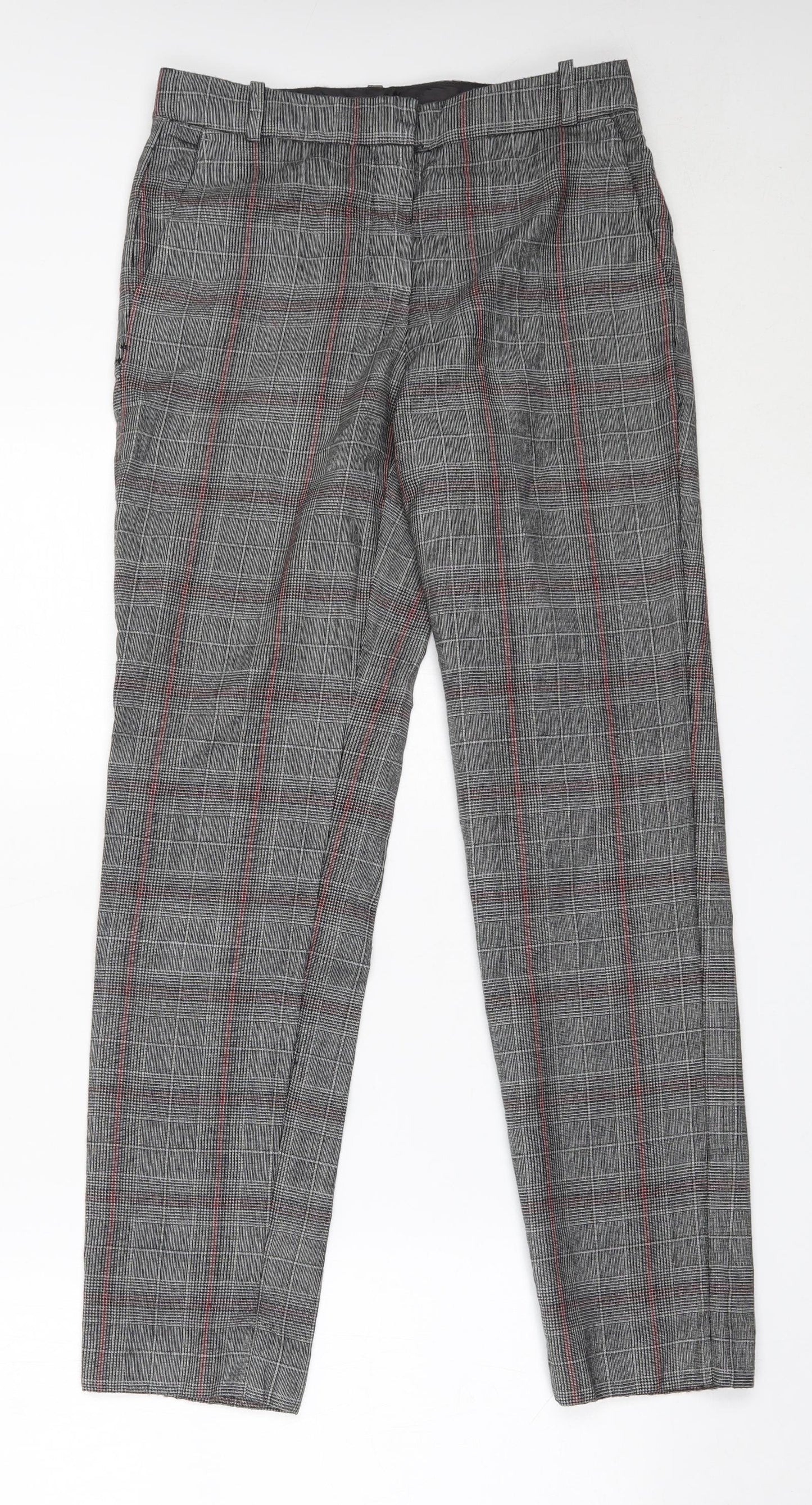 Massimo Dutti Womens Grey Check Polyester Capri Trousers Size 34 L29 in Regular